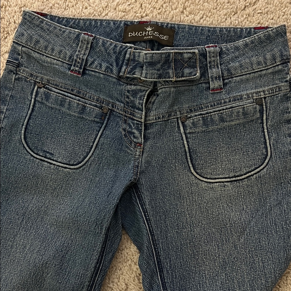 Vintage Y2K Duchesse Stretchy Low Rise Flare Jeans Cute Front Pockets Size 5